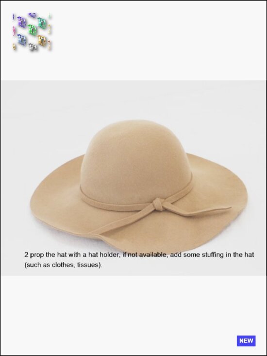 Wide Brim Wool Floppy Hat Ribbon Band Adjustable Sun Hat main image 5